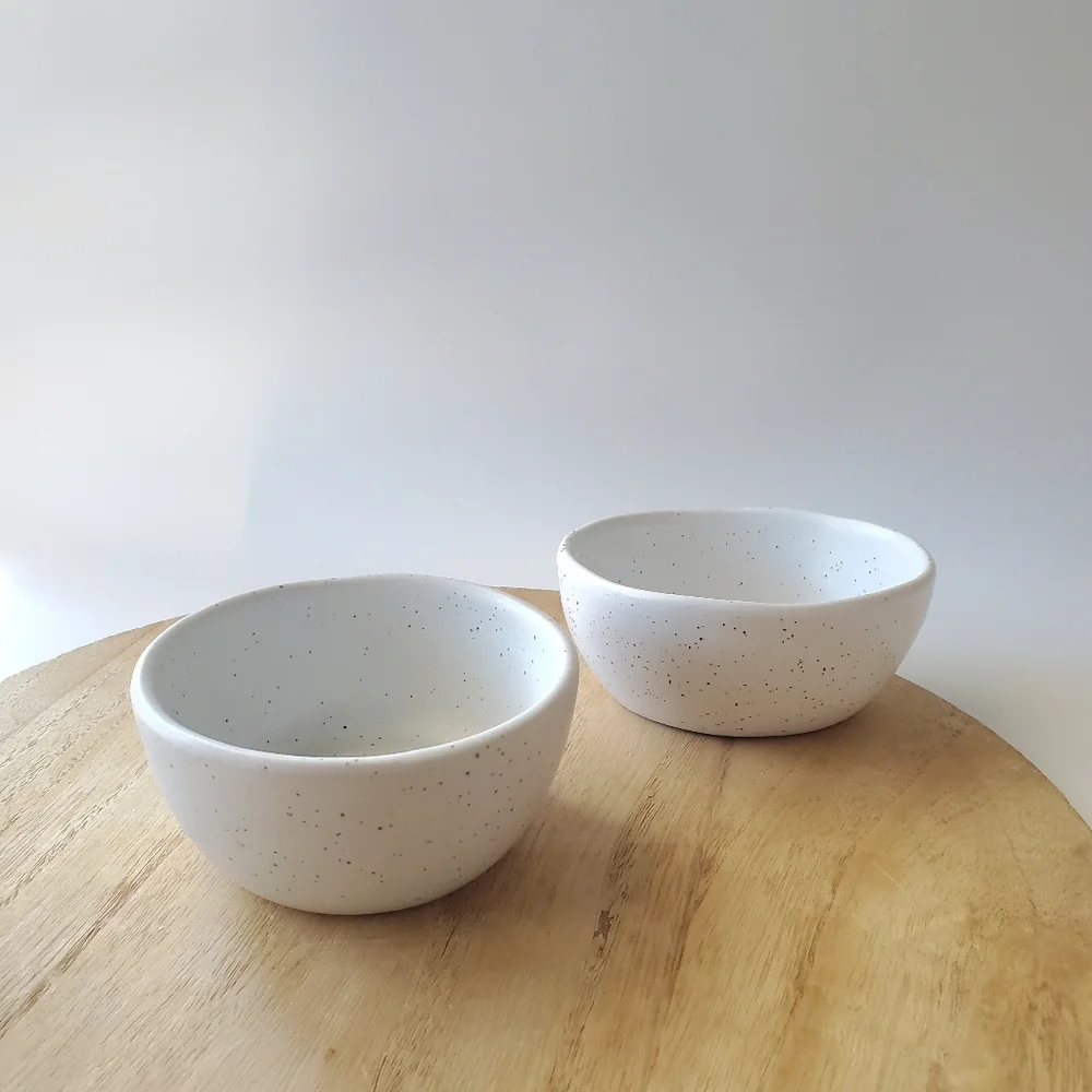NEW Threshold Minimalist Speckled Organic Shape Oval Round Small Dipping Bowls